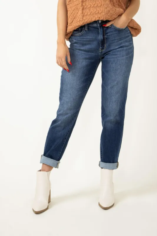 Judy Blue Mid Rise Cuffed Boyfriend Jeans for Women | 82368REG sold by Glik’s