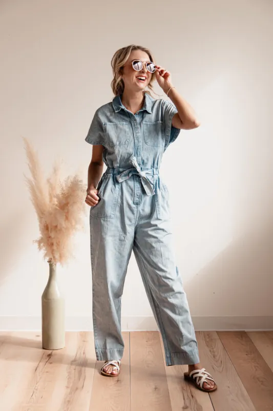 Simply Southern Jumpsuit Front Button for Women in Blue | PP-0124-JUMPSUIT-BLUE sold by Glik’s