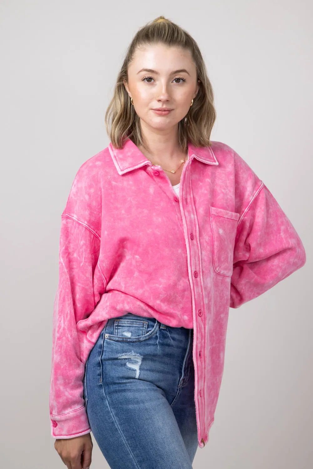 Simply Southern Solid Acid Wash Shacket for Women in Pink | PP-0224-SHKT-ACID-PINK sold by Glik’s product image thumbnail 2