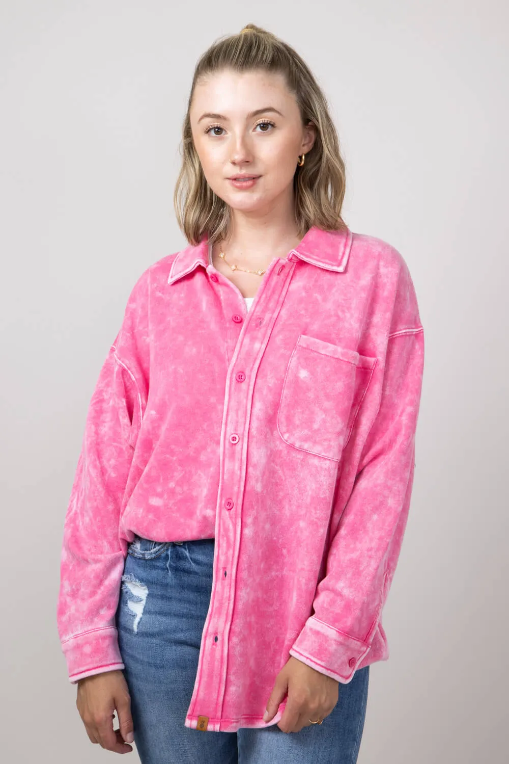 Simply Southern Solid Acid Wash Shacket for Women in Pink | PP-0224-SHKT-ACID-PINK sold by Glik’s