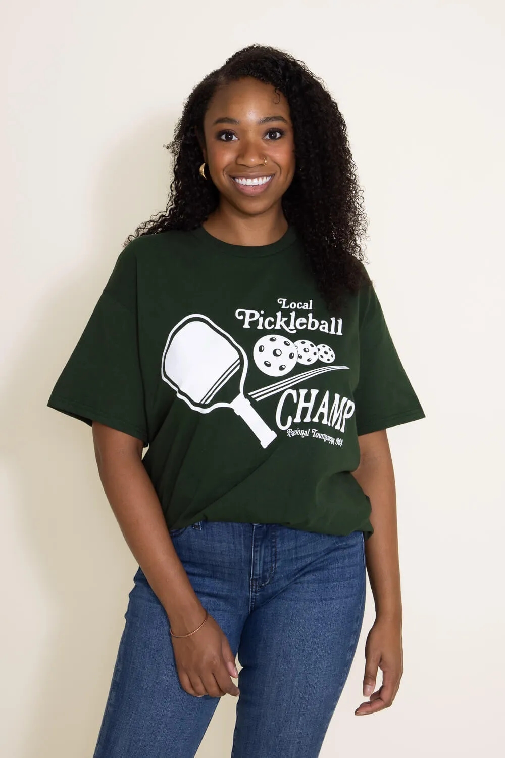 Local Pickleball Champ Graphic T-Shirt for Women in Green | H4784TK-FORESTGREEN sold by Glik’s