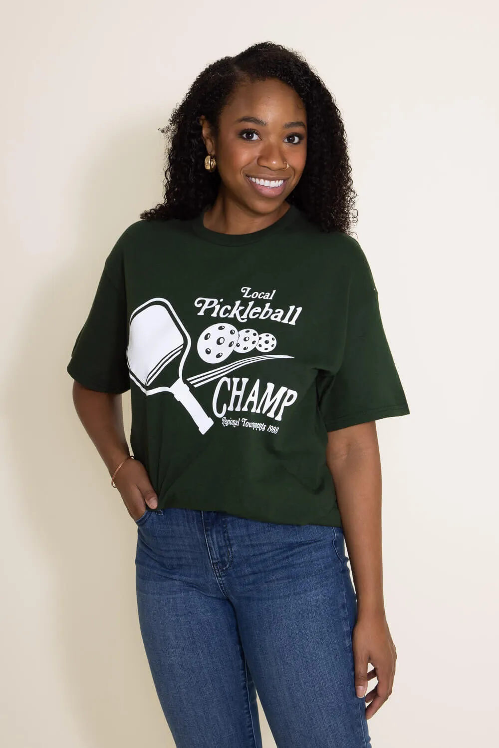 Local Pickleball Champ Graphic T-Shirt for Women in Green | H4784TK-FORESTGREEN sold by Glik’s product image thumbnail 3
