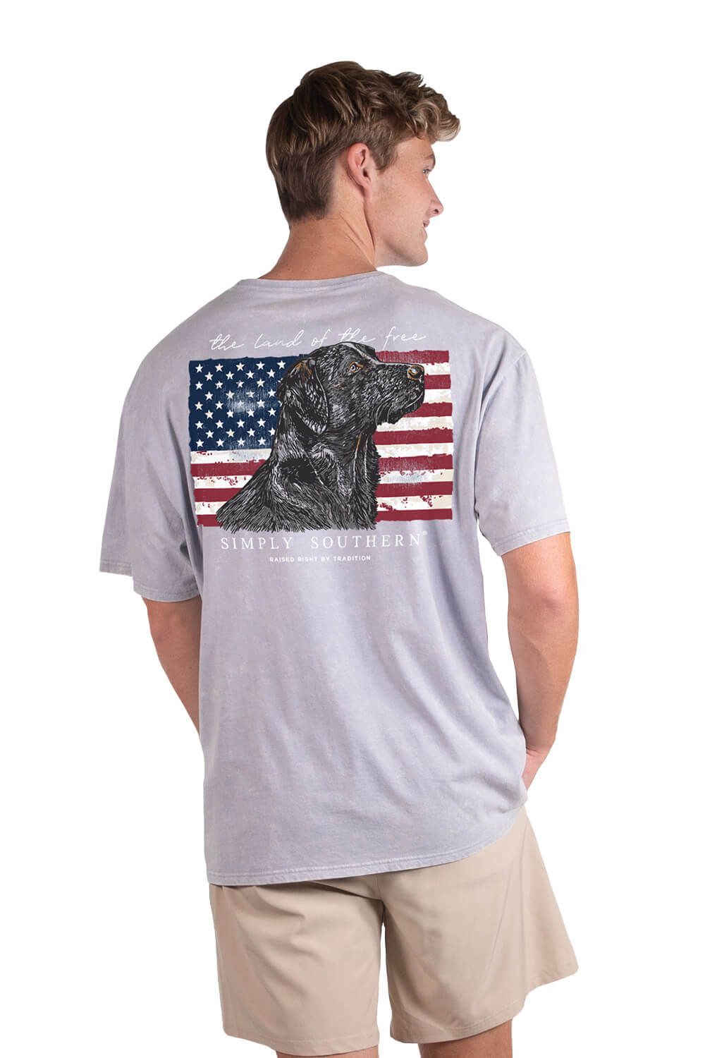 Simply Southern Flag Dog T-Shirt for Men in Grey | SC-MN-SS-FLAG-MIST sold by Glik’s