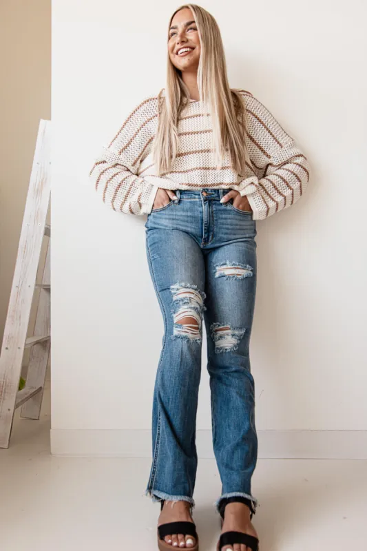 Judy Blue High Rise Distressed Fray Hem Bootcut Jeans for Women | 82542-MD sold by Glik’s