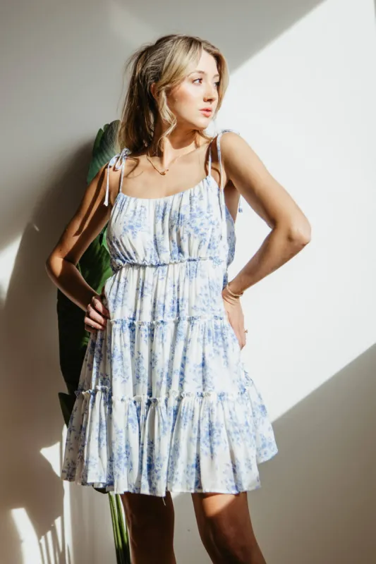 Tiered Floral Mini Dress for Women in Blue | CR1956C-BLUE sold by Glik’s