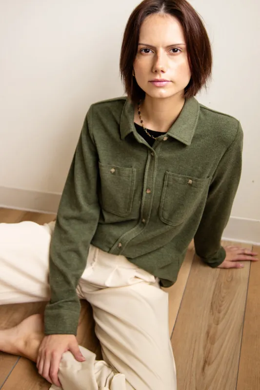 Thread & Supply Lewis Soft Luxe Button Up Shirt for Women in Fern | T1084PVXGK-FERN sold by Glik’s