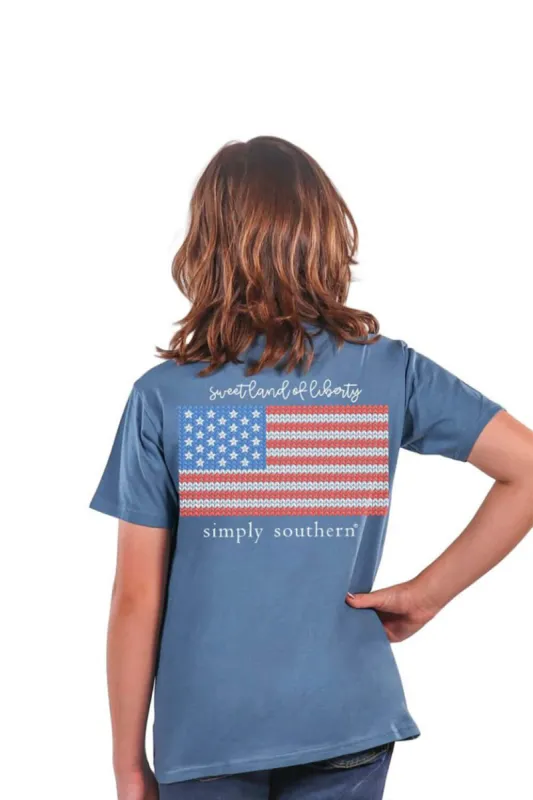 Simply Southern Youth Knit Flag T-Shirt for Girls in Blue | YTH-SS-KNITFLAG-COMET sold by Glik’s