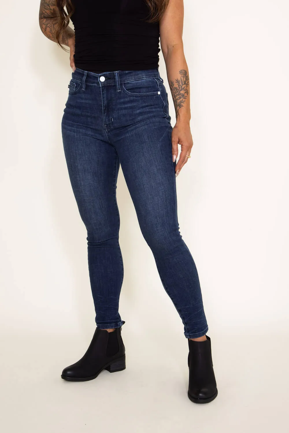 Judy Blue Mid Rise Classic Crinkle Ankle Skinny Jeans for Women | 82505-DK sold by Glik’s product image thumbnail 4