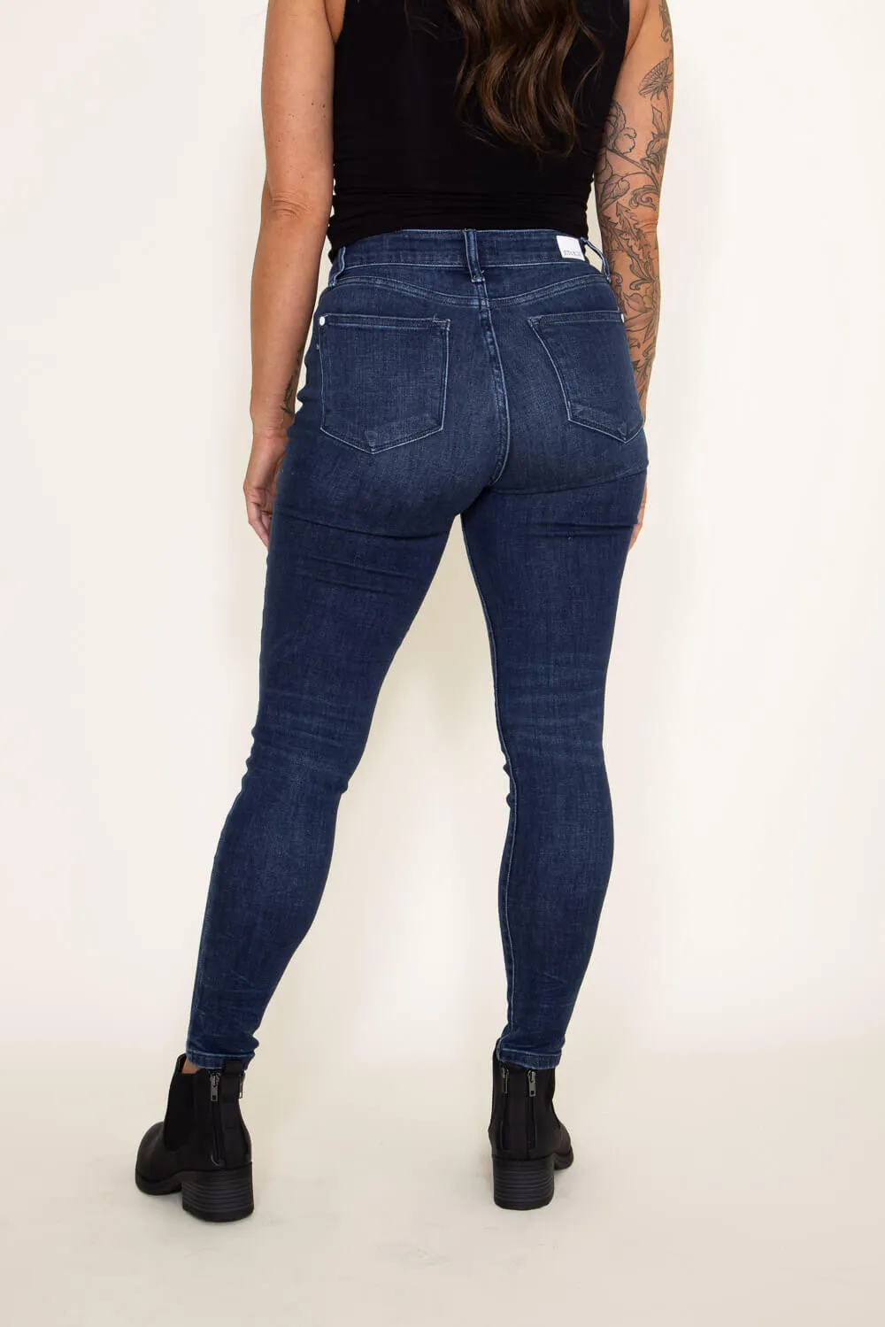 Judy Blue Mid Rise Classic Crinkle Ankle Skinny Jeans for Women | 82505-DK sold by Glik’s product image thumbnail 3