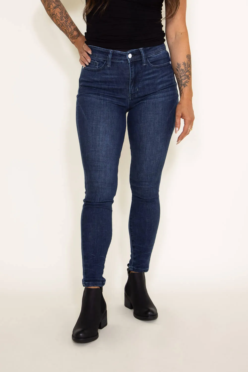 Judy Blue Mid Rise Classic Crinkle Ankle Skinny Jeans for Women | 82505-DK sold by Glik’s product image thumbnail 2