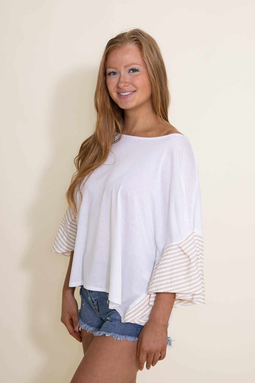 Ruffle Sleeve Cover Up Top for Women in Beige | SBT-2191-BEIGE sold by Glik’s product image thumbnail 3