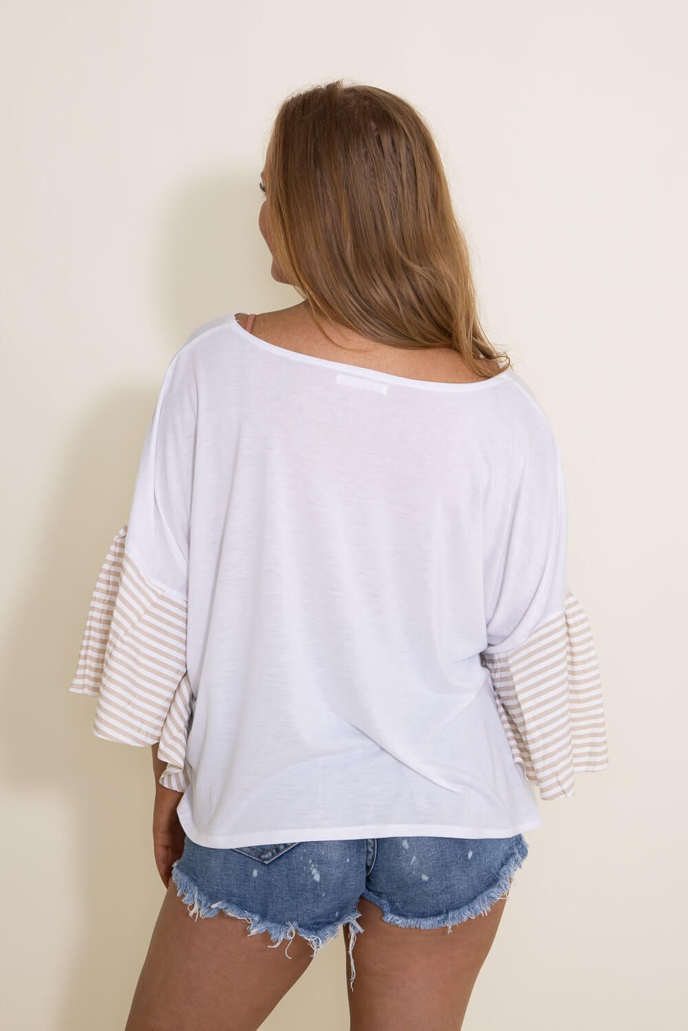 Ruffle Sleeve Cover Up Top for Women in Beige | SBT-2191-BEIGE sold by Glik’s product image thumbnail 2