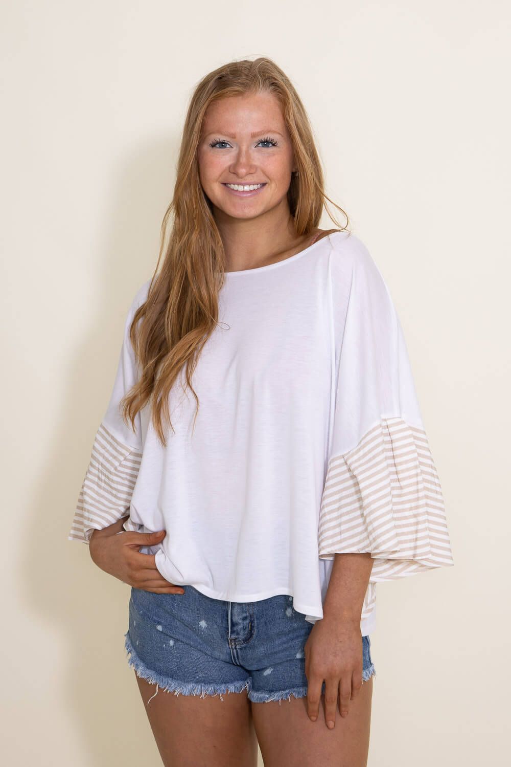 Ruffle Sleeve Cover Up Top for Women in Beige | SBT-2191-BEIGE sold by Glik’s