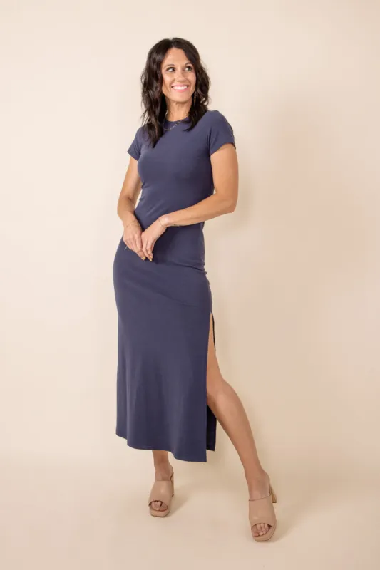 Midi Knit Dress for Women in Navy | MD4048-NAVY sold by Glik’s