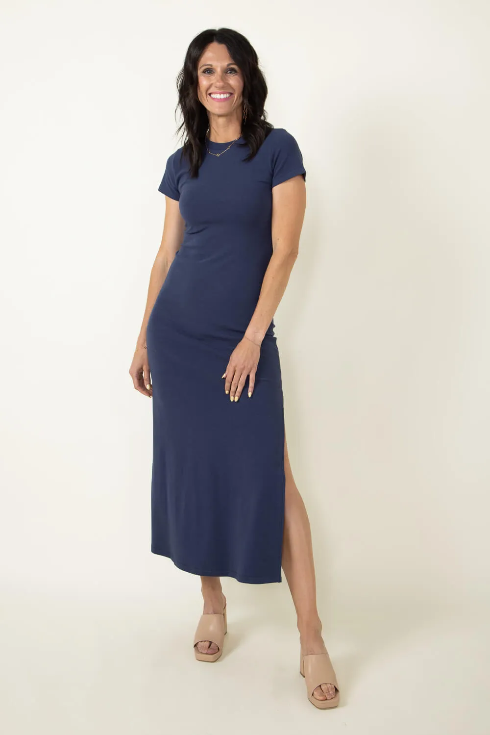 Midi Knit Dress for Women in Navy | MD4048-NAVY sold by Glik’s product image thumbnail 4