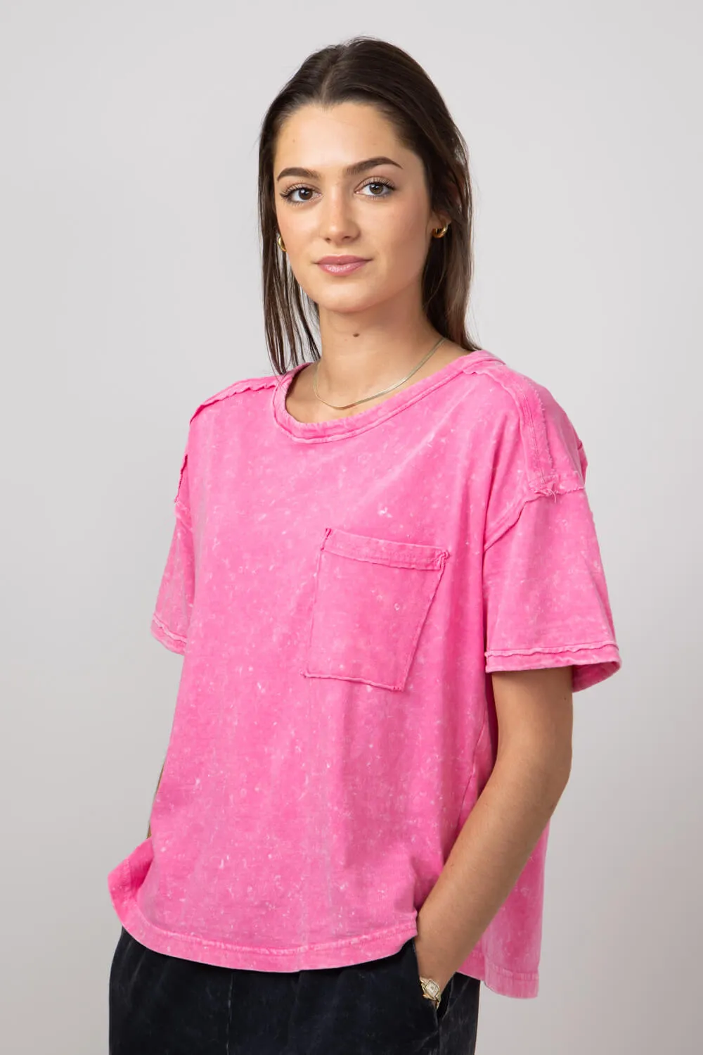 Mineral Wash Knit T-Shirt for Women in Pink | NT11108-PINK sold by Glik’s product image thumbnail 3