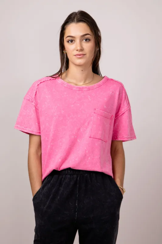 Mineral Wash Knit T-Shirt for Women in Pink | NT11108-PINK sold by Glik’s