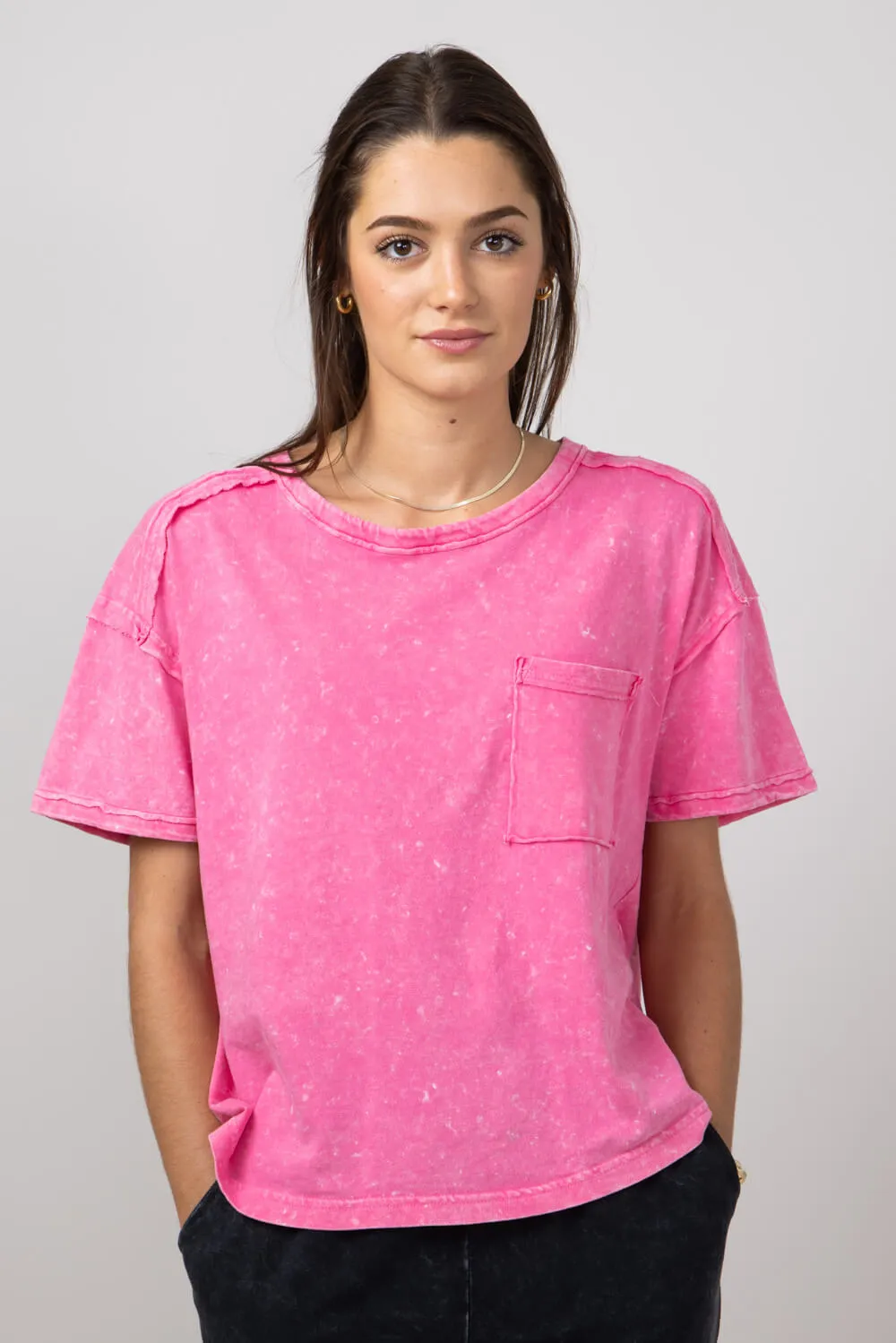 Mineral Wash Knit T-Shirt for Women in Pink | NT11108-PINK sold by Glik’s product image thumbnail 2