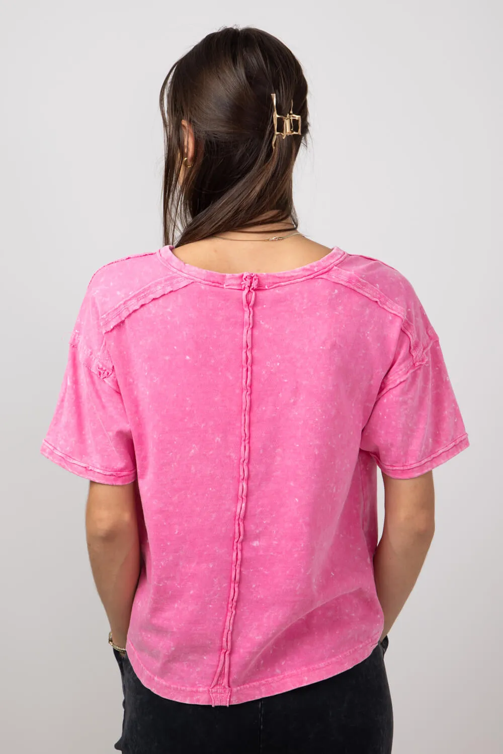 Mineral Wash Knit T-Shirt for Women in Pink | NT11108-PINK sold by Glik’s product image thumbnail 4