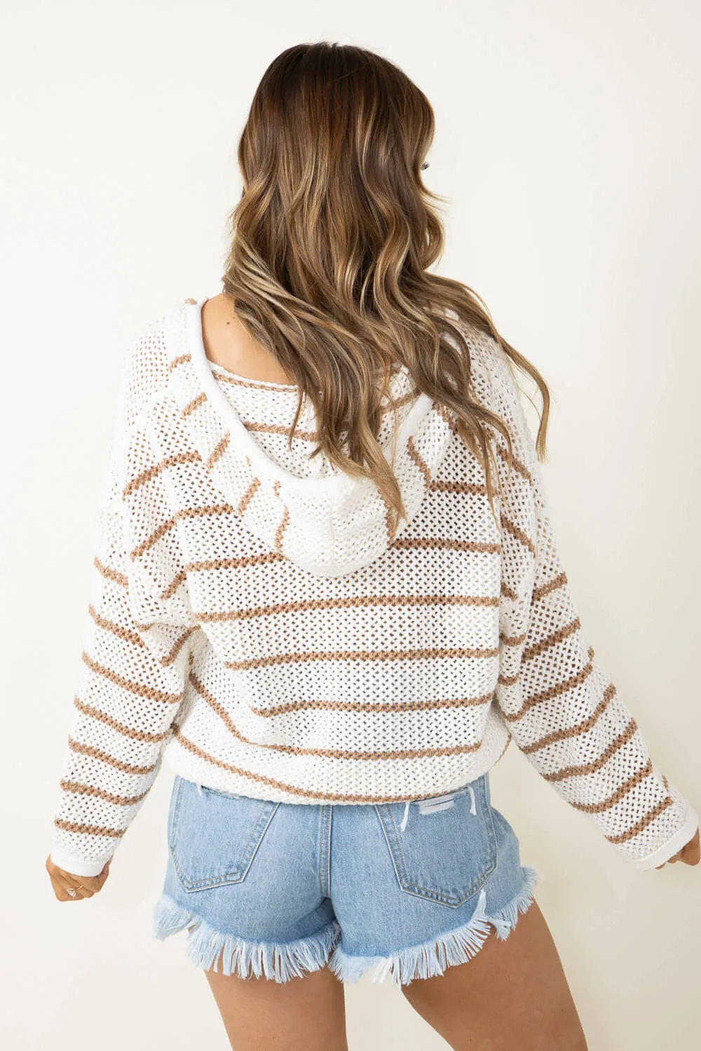 Wishlist Striped Hooded Open Knit Sweater for Women in Cream Taupe | WL23-8338TL-CREAMTAUPE sold by Glik’s product image thumbnail 4