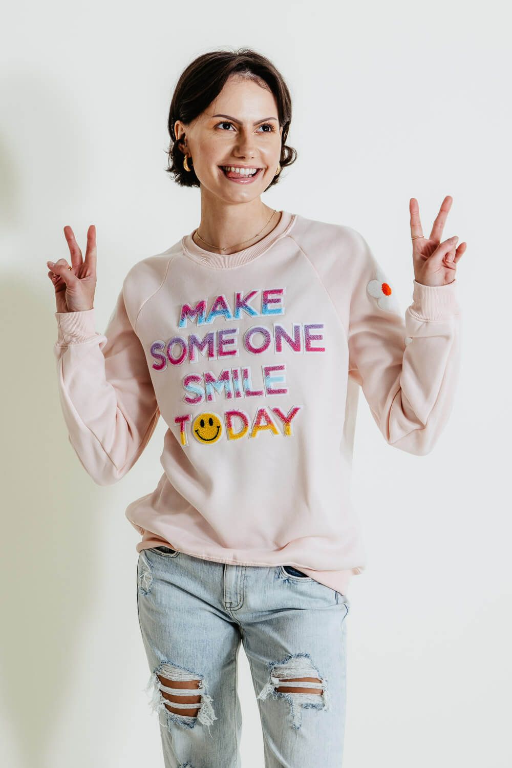 Simply Southern Smile Today Sweatshirt for Women in Pink | PP-0223-SPARKLE-CREW-SMILE sold by Glik’s