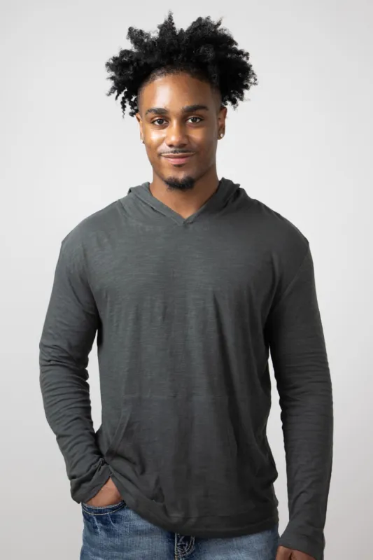 Slub Pullover Hoodie T-Shirt for Men in Charcoal | 8705-CHARCOAL sold by Glik’s