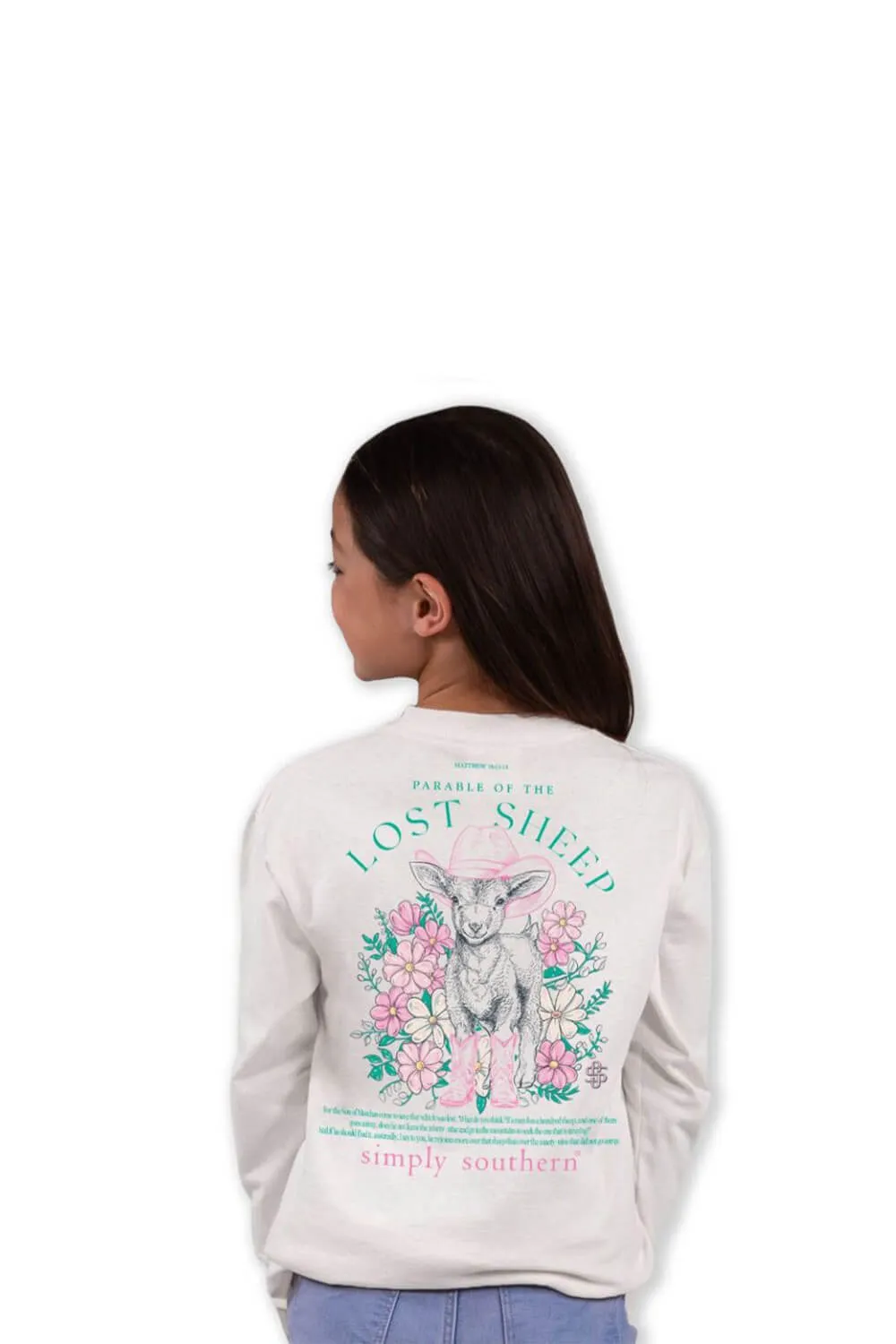 Simply Southern Youth Long Sleeve Lost Sheep T-Shirt for Girls in White | YTH-LS-SHEEP-WHITE sold by Glik’s