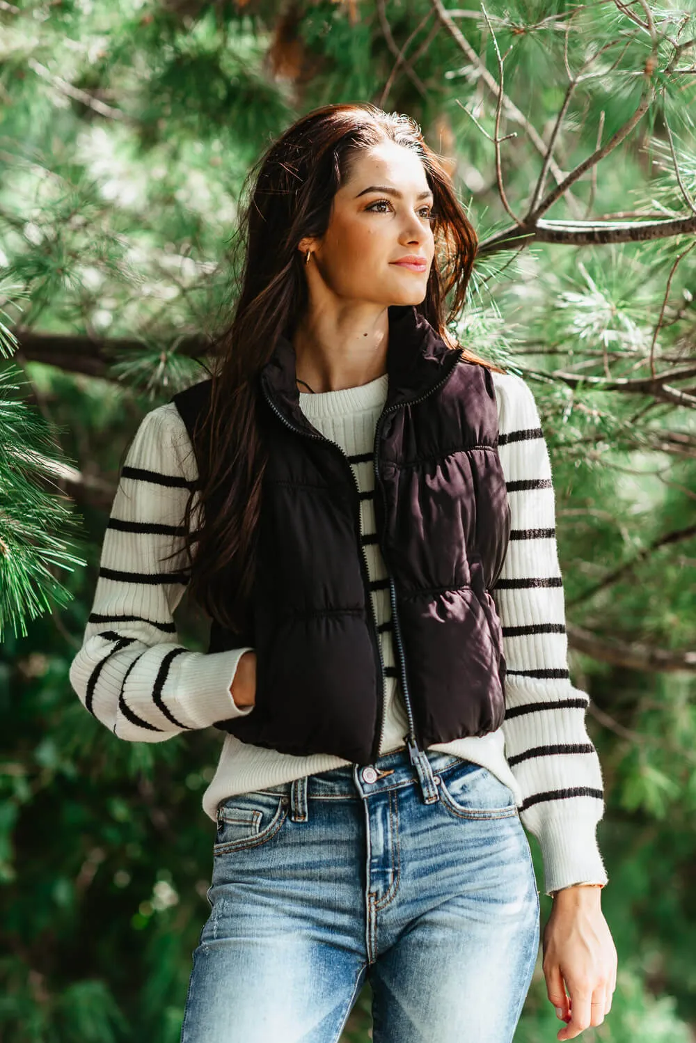 Love Tree Cropped Puffer Vest for Women in Black | 5090VH-BLACK sold by Glik’s