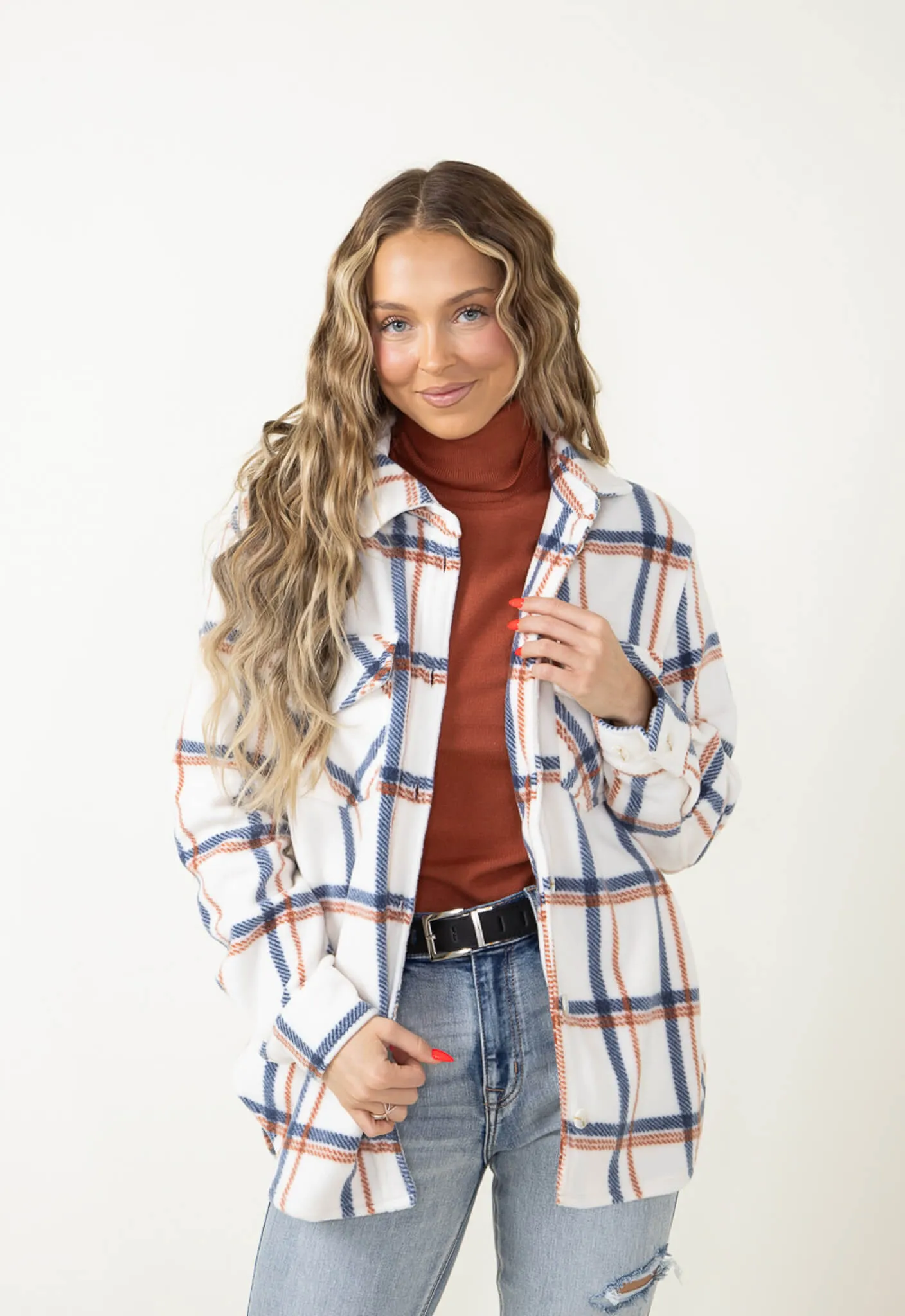 Thread & Supply Tullis Shacket for Women in Ivory | J7711PFKTS-IVORY SHADOW MERLOT sold by Glik’s product image thumbnail 2