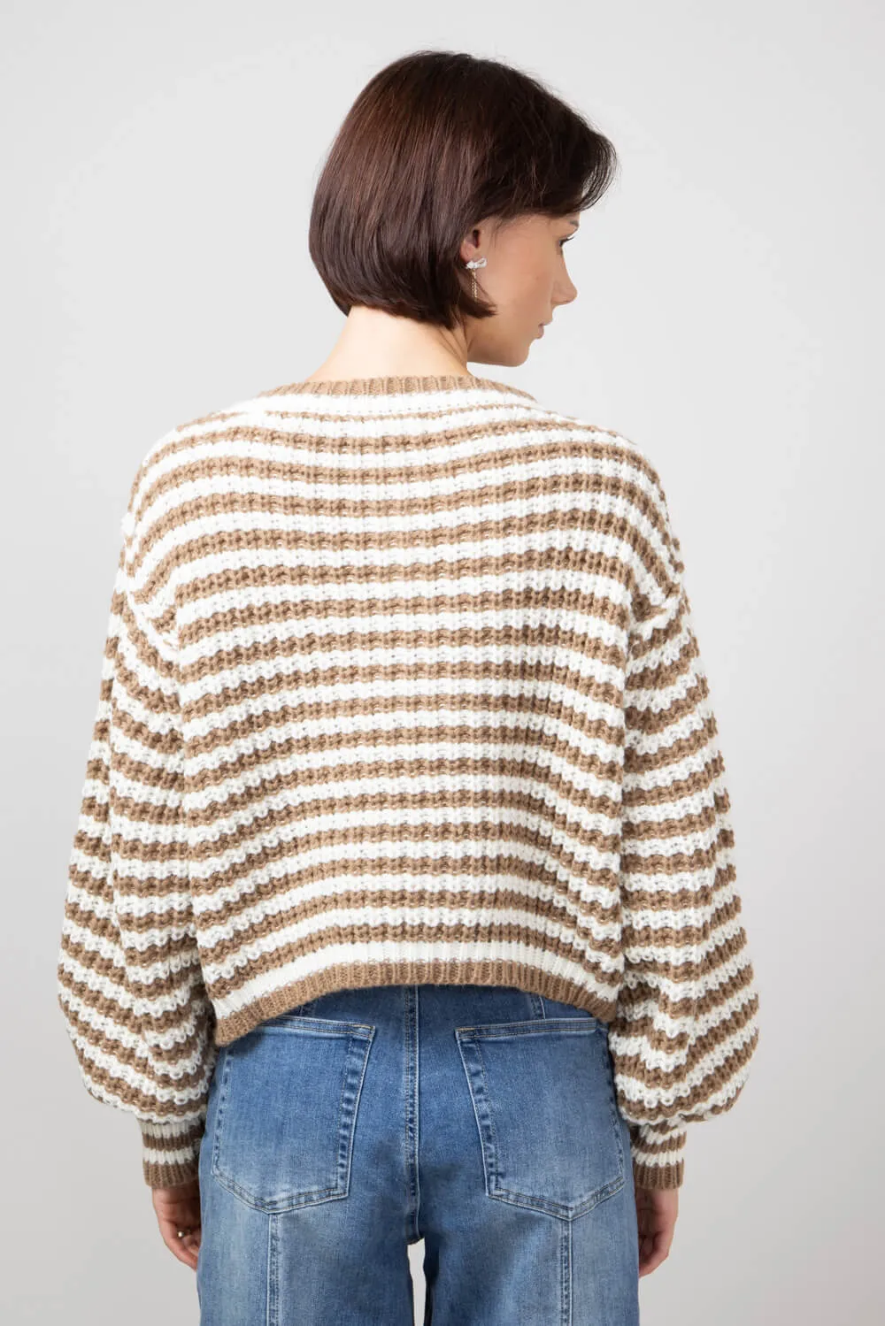 Striped Drop Shoulder Sweater for Women in Off White Taupe | SWT7397-OFFWHITETAUPE sold by Glik’s product image thumbnail 2