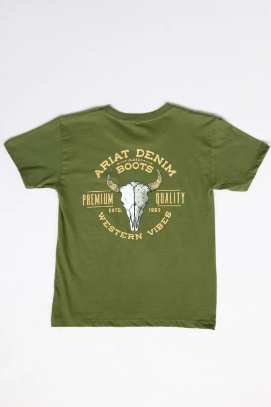 Ariat Youth Bison Skull T-Shirt for Boys in Green | 10047649 sold by Glik’s