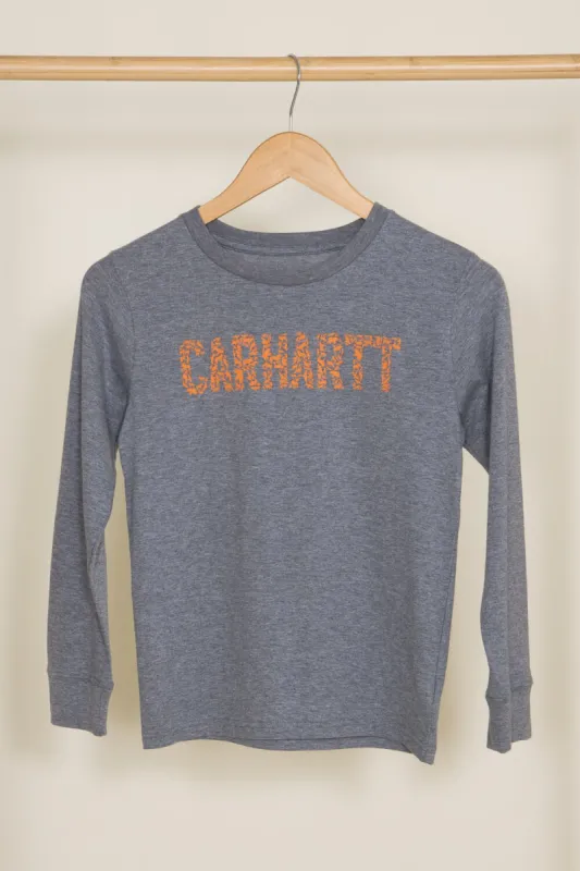 Carhartt Youth Logo Long Sleeve T-Shirt for Boys in Grey | CA6442-H130-DK GRY sold by Glik’s