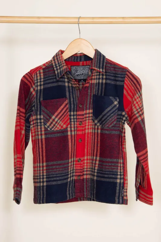 Brooklyn Cloth Youth Heavy Flannel Shacket for Boys in Red | BKYD723F-RTN-BB-RED/TAN/NVY sold by Glik’s
