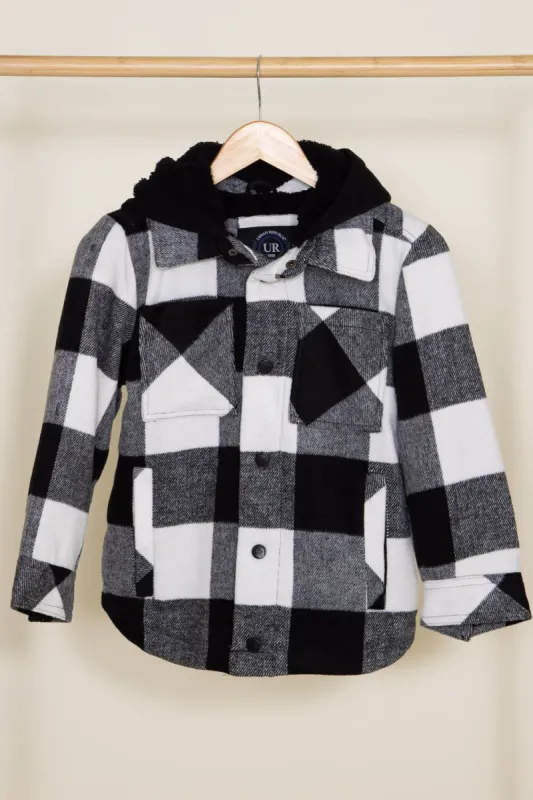 Youth Sherpa Lined Plaid Shacket for Girls in Black/White | 6255ABW sold by Glik’s