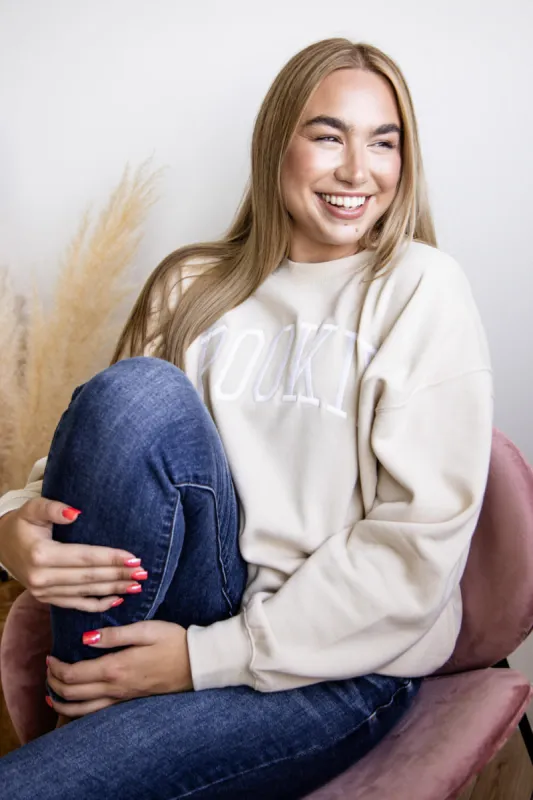 1897 Active Embroidered Pookie Sweatshirt for Women in Cream | GT087-CREAM sold by Glik’s