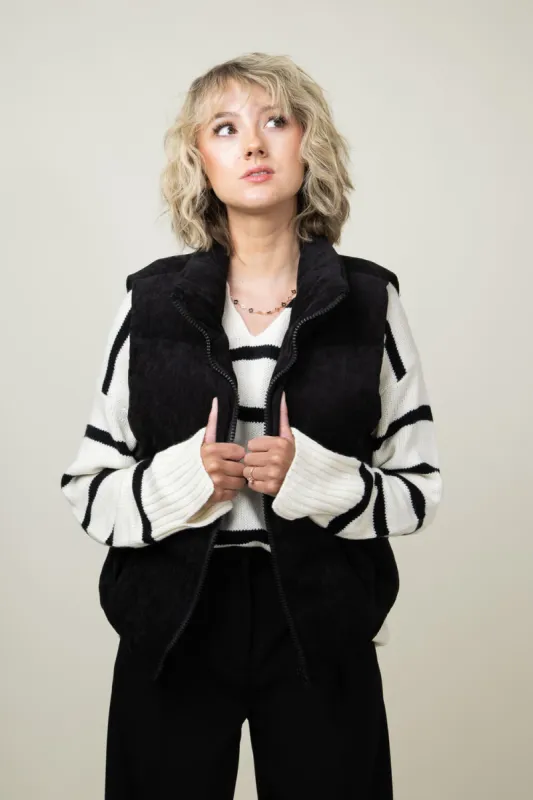 Corduroy Puffer Vest for Women in Black | H14995A-BLK sold by Glik’s