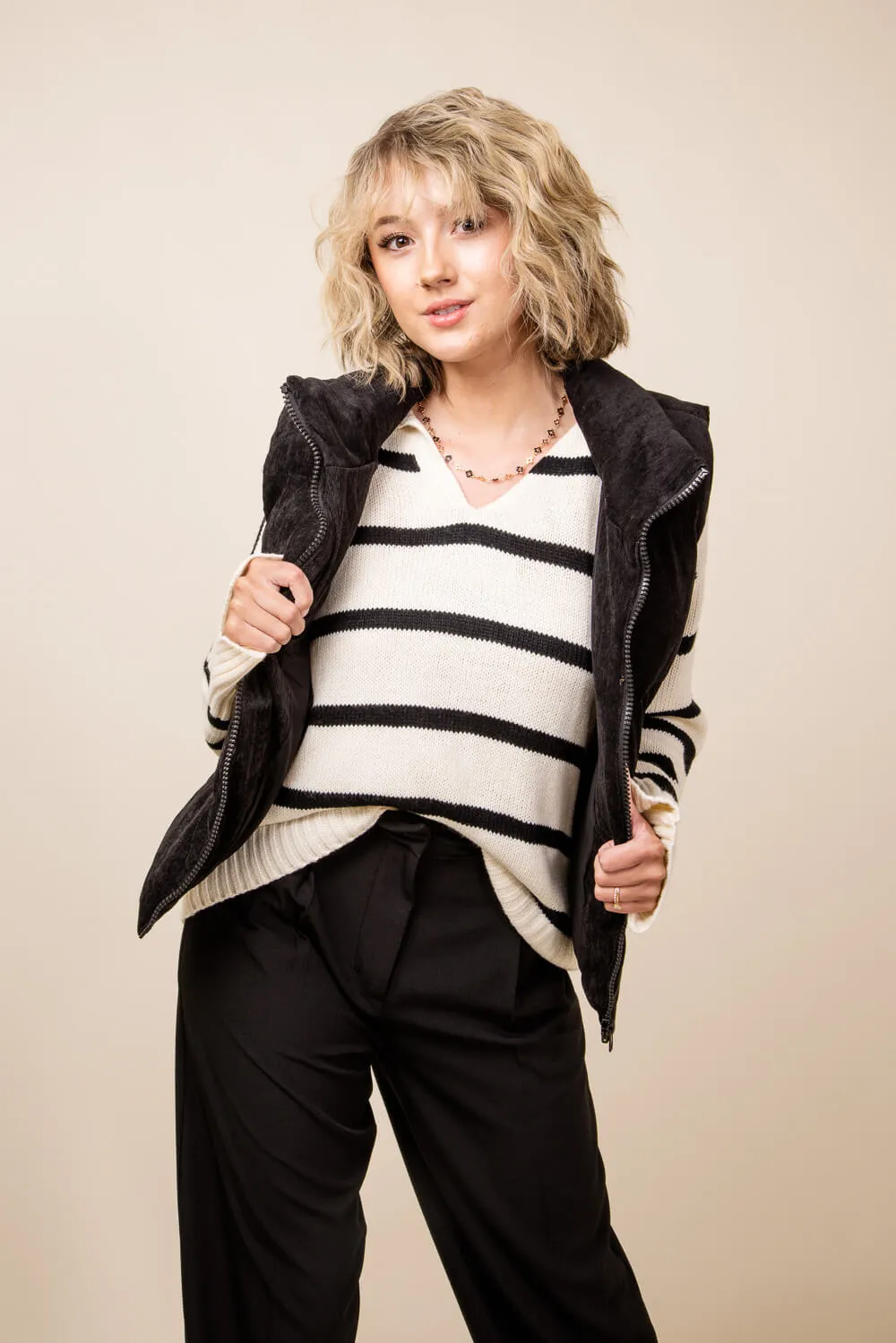 Corduroy Puffer Vest for Women in Black | H14995A-BLK sold by Glik’s product image thumbnail 2