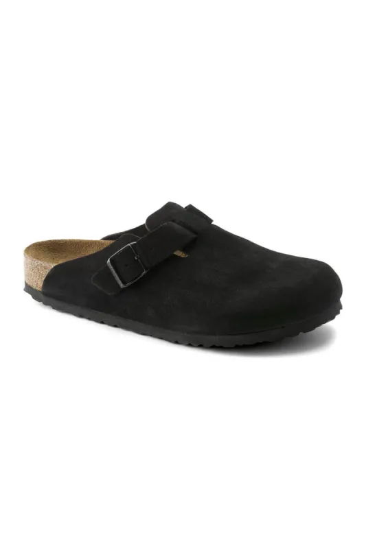 Birkenstock Boston Suede Soft Footbed Clogs for Women in Black | 660473 sold by Glik’s