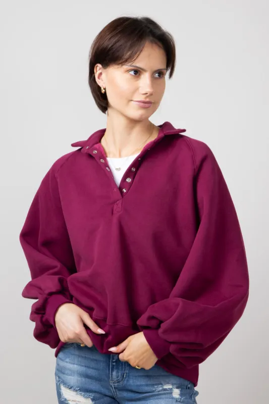 Snap Button Collared Fleece for Women in Burgundy | PT16060-BURGUNDY sold by Glik’s