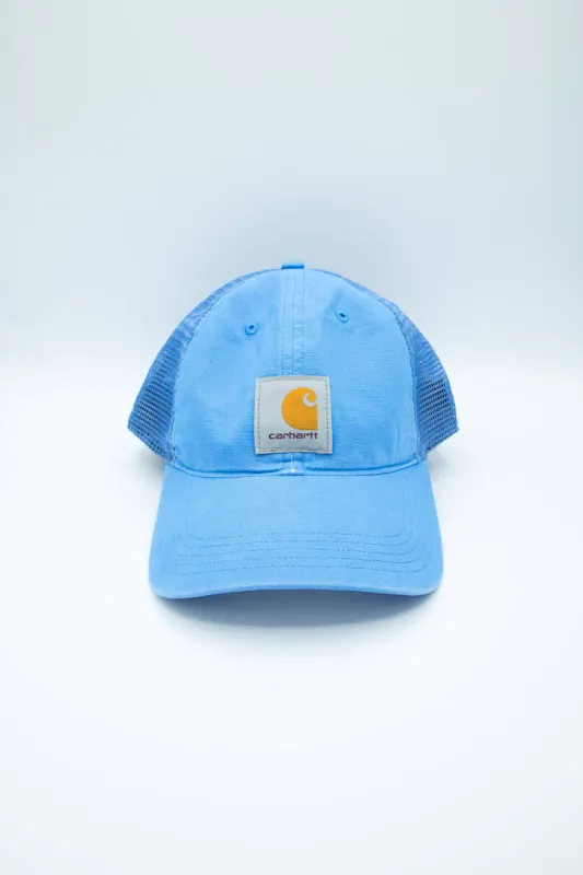 Carhartt Mesh-Back Logo Trucker Hat in Blue | 100286-HA6 sold by Glik’s