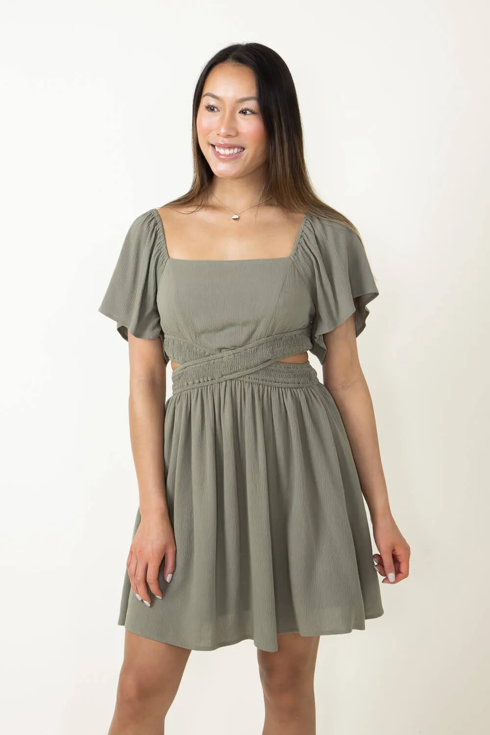 Cutout Short Sleeve Dress for Women in Green | FD1014-JADE sold by Glik’s
