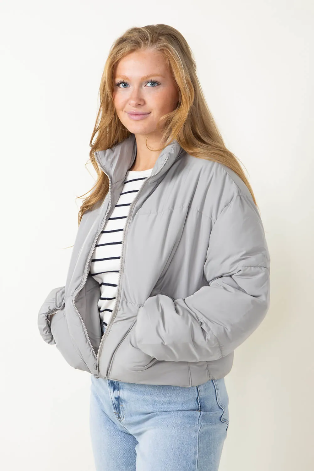 Love Tree Waist Length Puffer Jacket for Women in Grey | 80192JH-GREY sold by Glik’s product image thumbnail 4