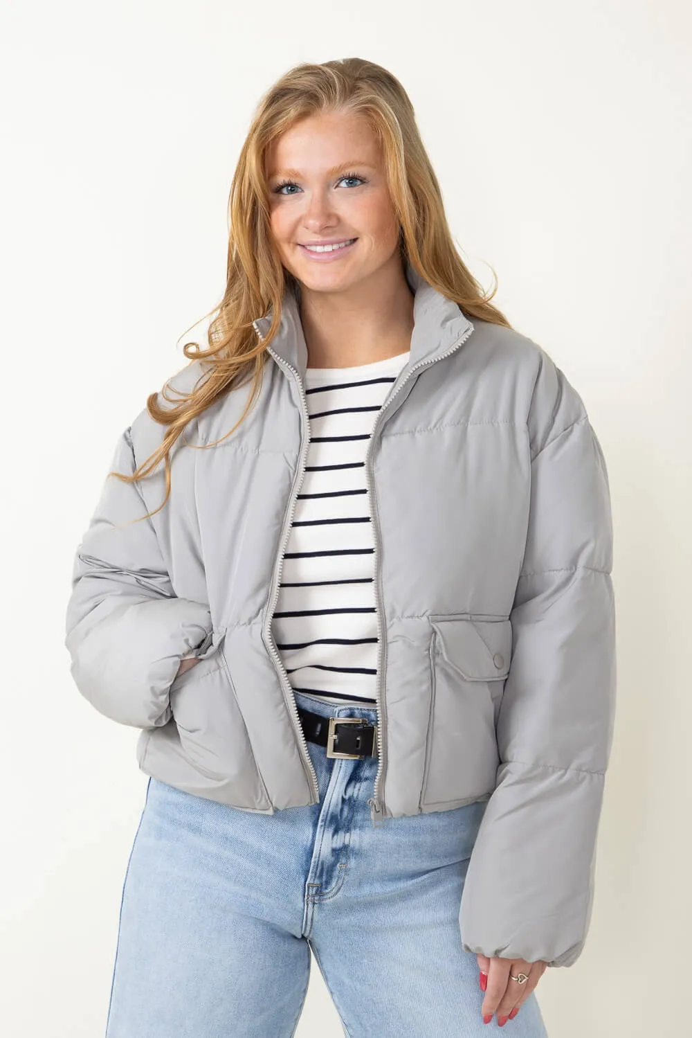 Love Tree Waist Length Puffer Jacket for Women in Grey | 80192JH-GREY sold by Glik’s product image thumbnail 2