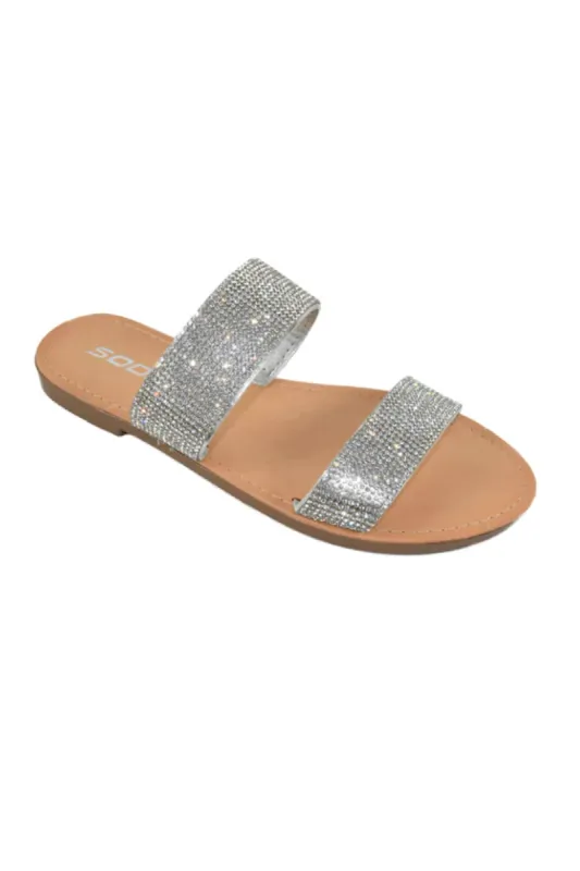 Soda Among Two Band Strap Slide Sandals for Women in Silver | AMONG-S CLEAR made by Glik’s