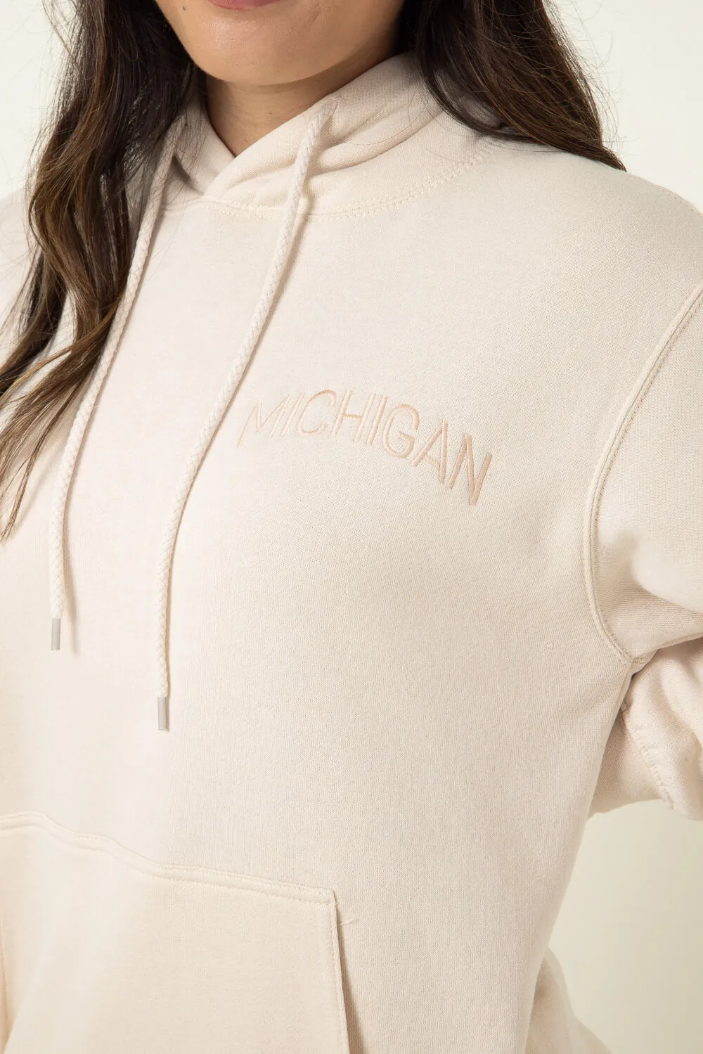 1897 Active Michigan Embroidered Hoodie for Women in Cream | JT082-MI-CREAM sold by Glik’s product image thumbnail 3