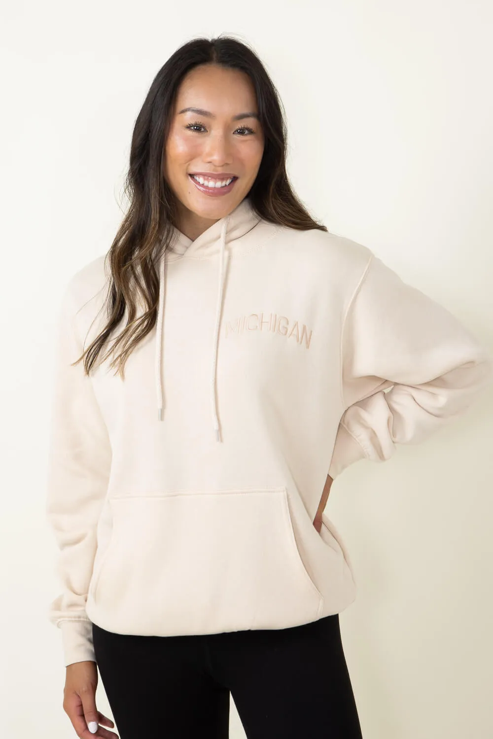 1897 Active Michigan Embroidered Hoodie for Women in Cream | JT082-MI-CREAM sold by Glik’s product image thumbnail 4