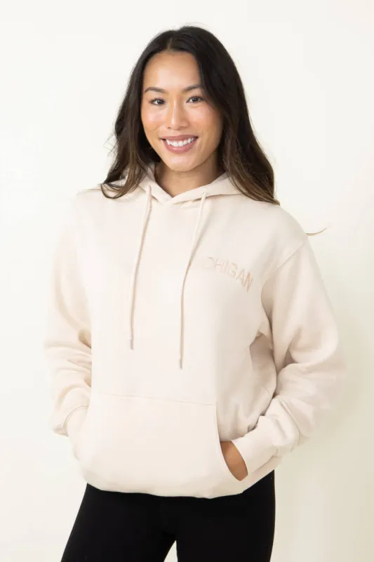 1897 Active Michigan Embroidered Hoodie for Women in Cream | JT082-MI-CREAM sold by Glik’s