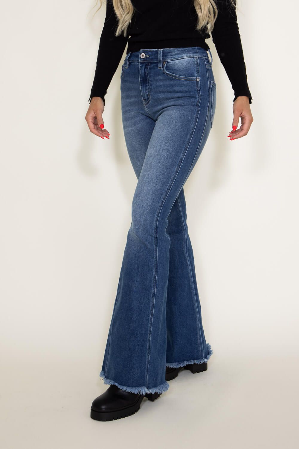 KanCan High-Rise Curvy Fray Hem Flare Jeans for Women | KC70009M sold by Glik’s product image thumbnail 3
