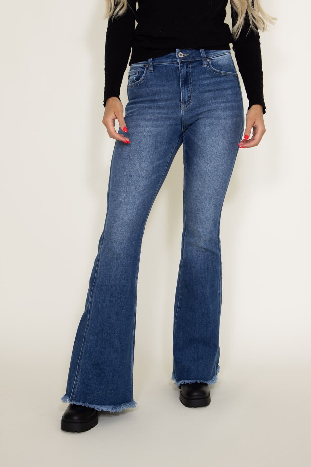KanCan High-Rise Curvy Fray Hem Flare Jeans for Women | KC70009M sold by Glik’s product image thumbnail 2