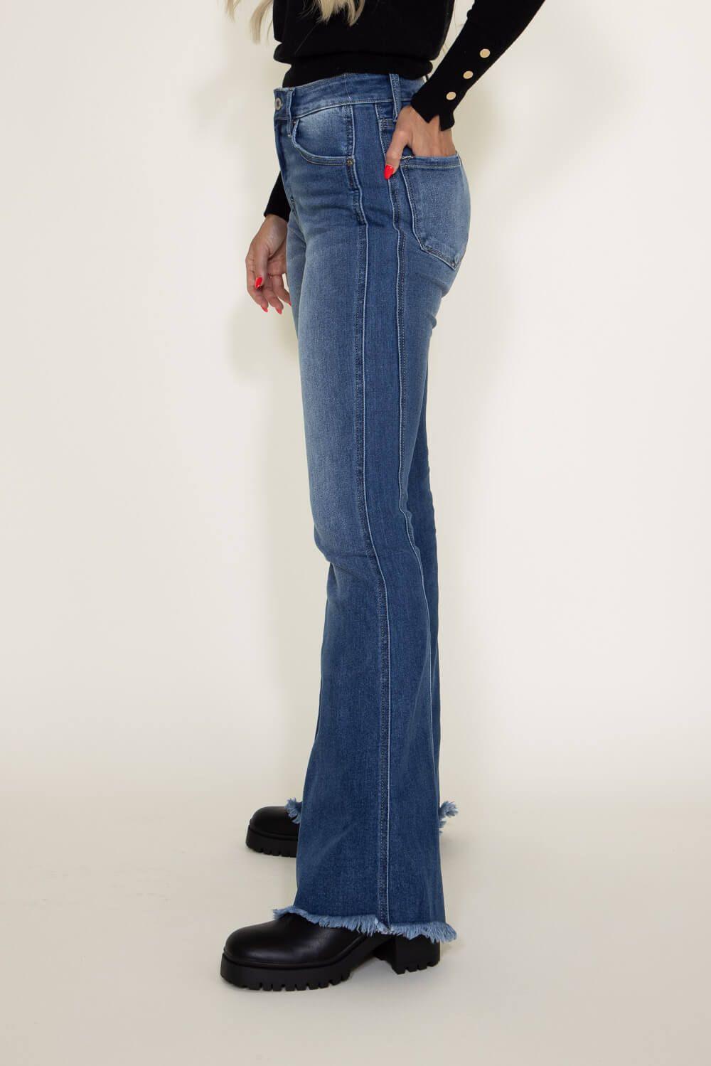 KanCan High-Rise Curvy Fray Hem Flare Jeans for Women | KC70009M sold by Glik’s product image thumbnail 5